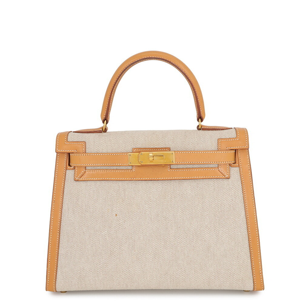 Hermes Kelly 28 Handbag, Natural Toile H Box Calf Leather, with "Z" stamp, 2-...